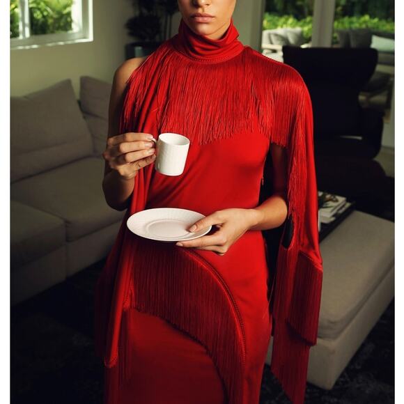 NWD $2,995 Givenchy Fringe Red Turtleneck Runway Model Dress Sz 38 Small - Picture 1 of 16